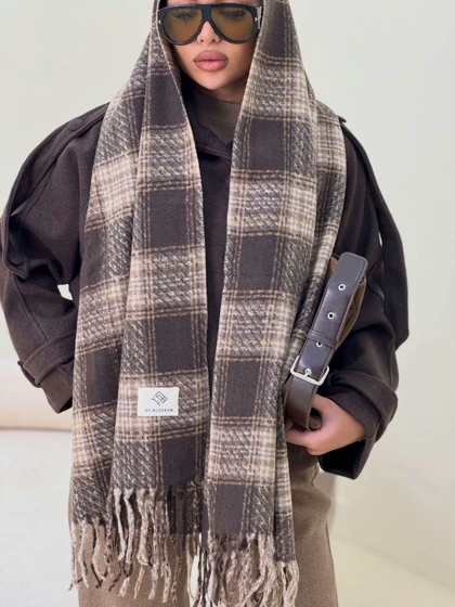 شال موهر وارداتی قهوه ای چهارخونه کد 400