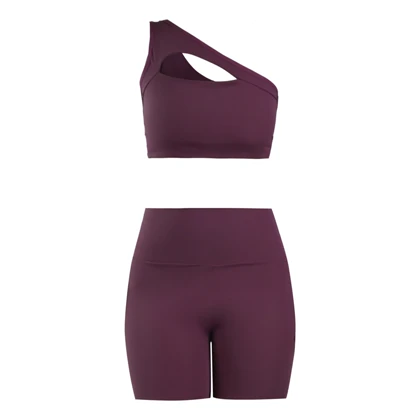 ست نیم‌تنه و کشاله بند ورزشی زنانه لولولمون مدل 7102 بادمجانی