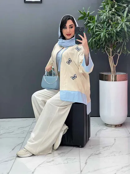 مانتو لینن نچرال طرح پروانه