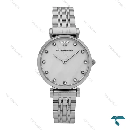 ساعت زنانه امپریو آرمانی سیلور صفحه سفید صدفی Armani-7615-L