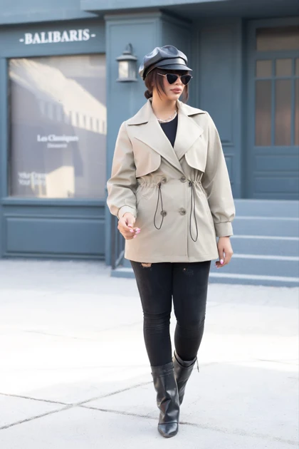 بارانی زنانه مدل کمر کش آستردار قد 70