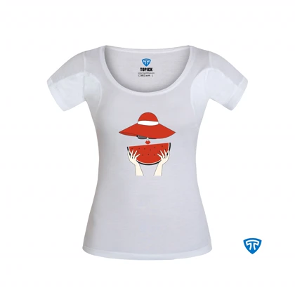 تیشرت ضدتعریق زنانه سفید طرح دختر کلاه قرمز