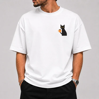 تیشرت طرح Black Cat با ماگ قواره باکسی - پارچه دو نخ پنبه