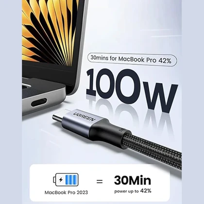 کابل تایپ سی یوگرین UGREEN مدل US316 توان 100 وات 1 متر