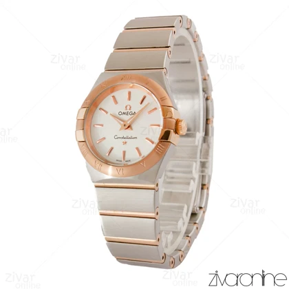 ساعت امگا کانسلیشن زنانه دو رنگ رزگلد ایندکس خطی صفحه سفید 105161