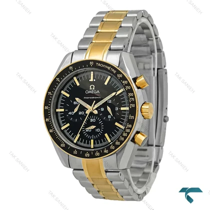 ساعت مردانه امگا اسپیدمستر دورنگ طلایی صفحه مشکی Omega-7479-G