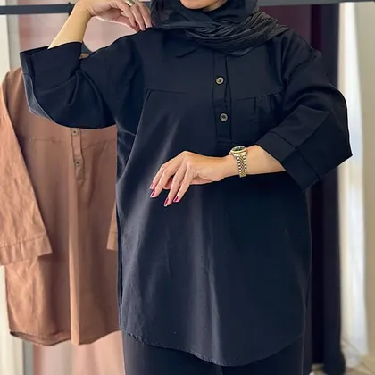تونیک زنانه جدید یقه مردانه لینن