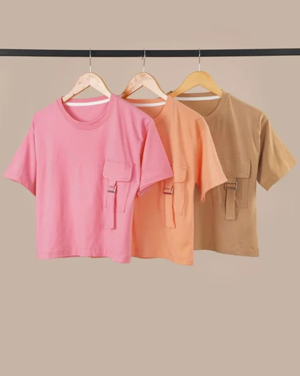 تیشرت نخ و پنبه جیب‌دار کد 6098