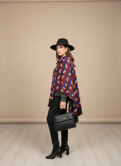 پانچو موهر بافت دار روژین