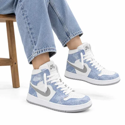 کتانی نایک جردن ساق‌دار سفید آبی کد 6696