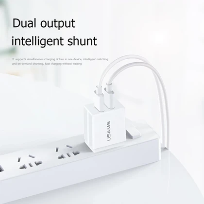 شارژر دیواری 2.1 آمپر یوسامز USAMS مدل cc090+sj099 با کابل تایپ سی