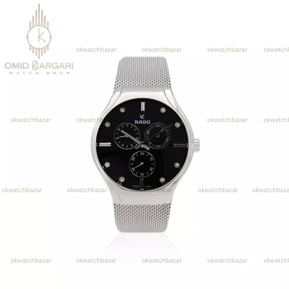 ساعت مچی رادو فول دیت بند حصیری استیل صفحه مشکی Rado