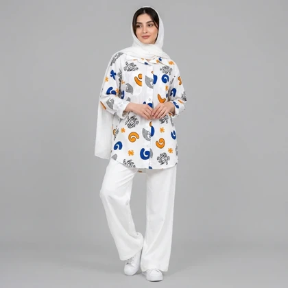 مانتو زنانه لینن طرح دار پازل کد 205