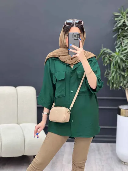 شومیز آستین پاگن سر جیب چاک