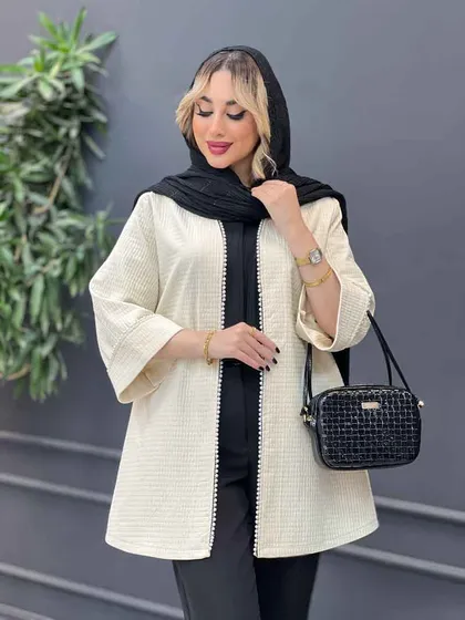 مانتو جلو باز مروارید دوزی