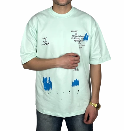 تیشرت آستین کوتاه مردانه سبز پاستلی طرح دار گرافیکی