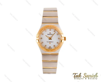 ساعت امگا زنانه کانسلیشن دورنگ طلایی نگین Omega-2294-L