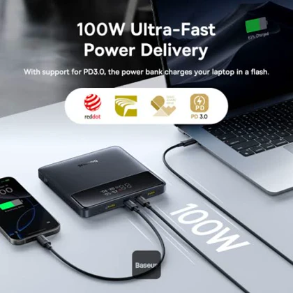 پاوربانک لپ‌تاپی باسئوس Blade Power HD Edition ظرفیت 20000 میلی‌آمپر ساعت با توان 100 وات