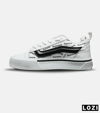 کفش اسنیکرزونس مردانه و زنانه سفید مشکی VANS x Supreme مدل 8215