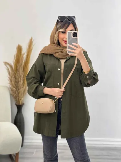 مانتو دکمه مخفی برش‌دار