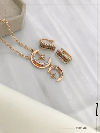 گوشواره مولتی کالر مستطیلی نگین باگت