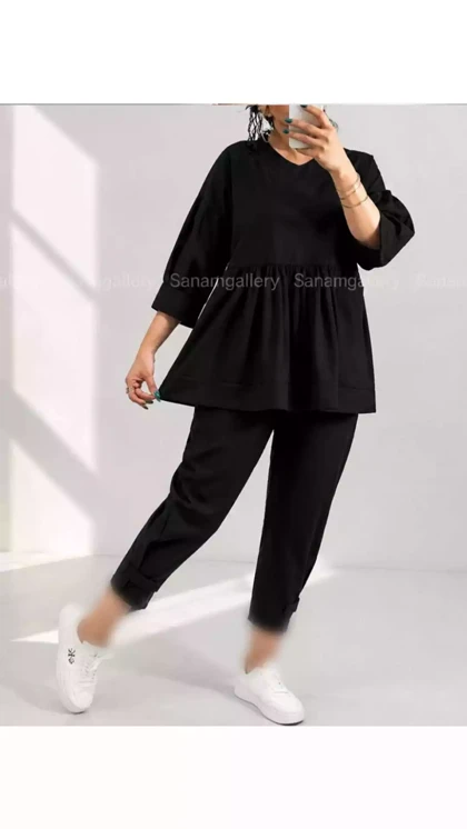 ست شومیز عروسکی و شلوار مام فیت زنانه 99340