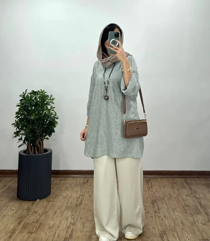 مانتو جلو بسته لینن لیانا کد 3262 (ایراد دار)