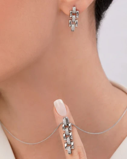 نیم ست سفید رولکس نگین‌دار ژوپینگ