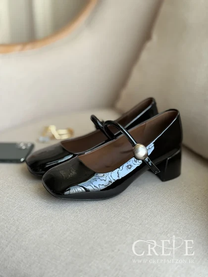 کفش ورنی یراق بیضی پاشنه 6 سانت