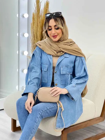 مانتو جین دو جیب آستین پاکتی