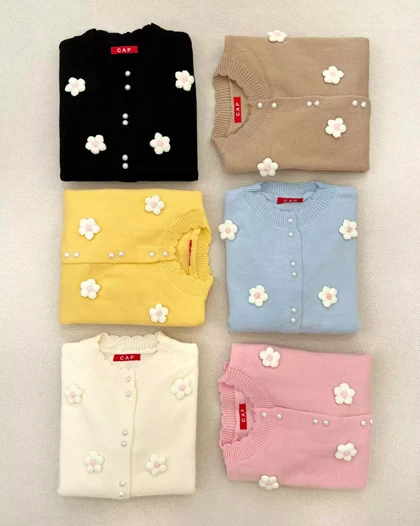 ژاکت بافت گل برجسته 6 رنگ کد 5368