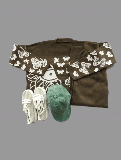 ست بلوز و شلوار بافت گل و پروانه زنانه کد 4030123