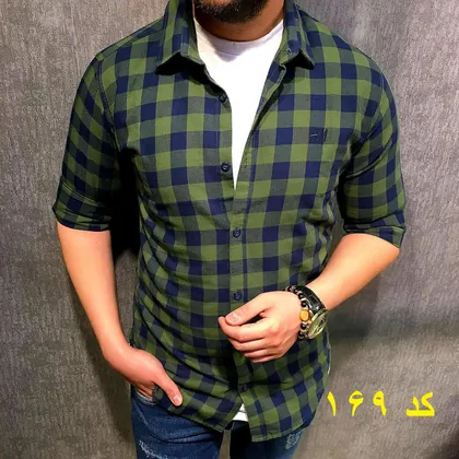 پیراهن چهارخانه ریز بدون جیب سبز