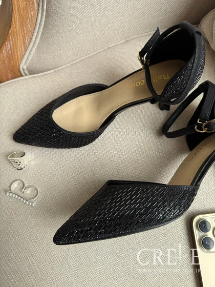 کفش نگین‌دار بغل باز پاشنه 7 سانت