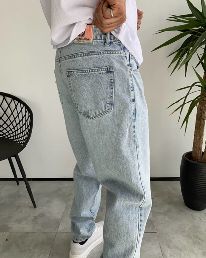 شلوار مام فیت ابی یخی ساده BALENCIAGA