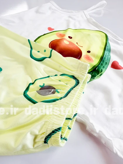 ست لباس خواب تاپ و شورتک نخ پنبه طرح آووکادو