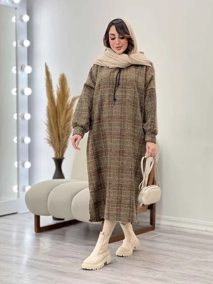 پیراهن بلند چهارخونه کلاهدار