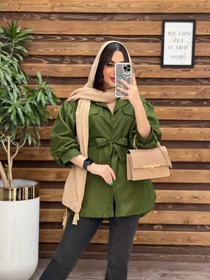 مانتو نازلی آستین پفی چهار جیب