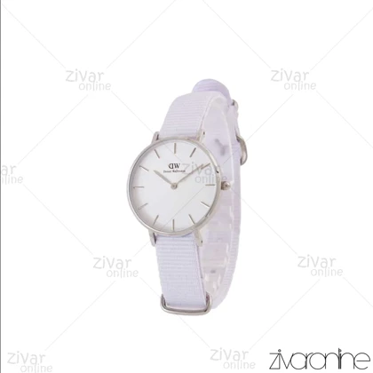 ساعت دنیل ولینگتون زنانه قاب سیلور صفحه سفید بند برزنتی 104985