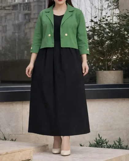 ست کت و سارافون لینن وارداتی یقه انگلیسی 7336