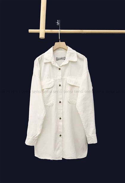 شومیز مانتویی کتان دو جیب کد1005097