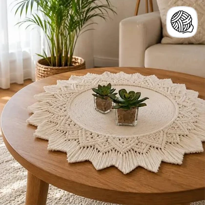 رومیزی مکرومه بافی مدل چام (قطر با ریشه 60CM)