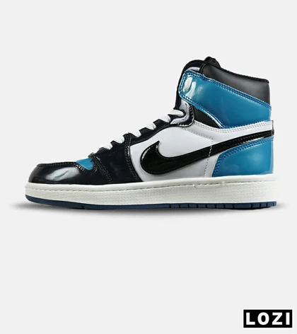 کفش کتانی ساق‌دار مردانه و زنانه مشکی سفید آبی NIKE jordan 1 مدل 7674