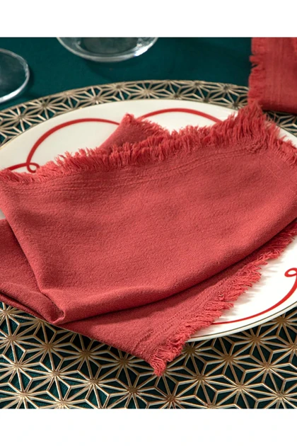 دستمال پذیرایی پنبه‌ای English Home مدل Smooth Fringes - زرشکی