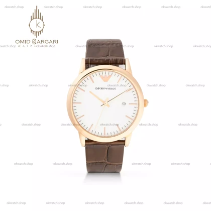 ساعت مچی امپریو آرمانی بند چرمی قهوه ای صفحه سفید Emporio Armani