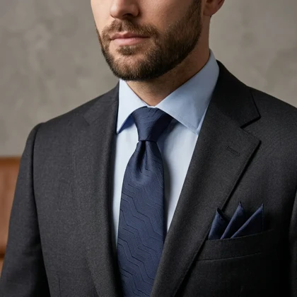 کراوات و پوشت دستدوز طرح خط برجسته برند Massimo Dutti