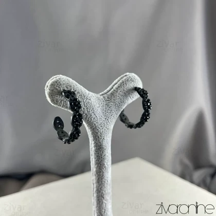 گوشواره زنانه حلقه‌ای مشکی تمام نگین 20425