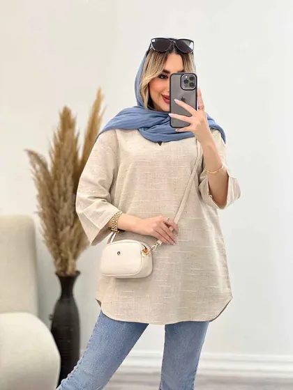 مانتو لینن نچرال یقه دار