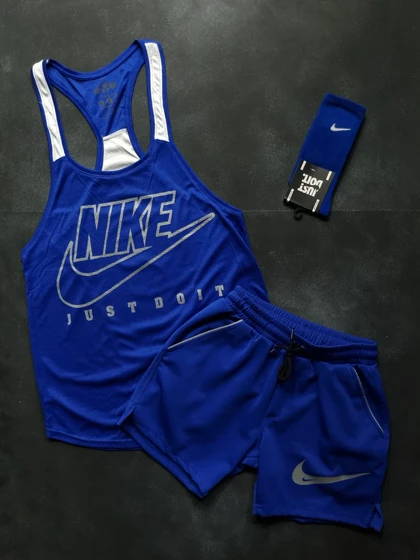 ست رکابی و شلوارک نایکی با تم آبی + جوراب