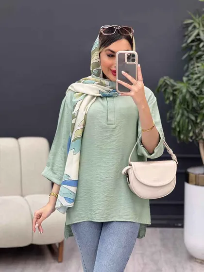 مانتو جلو بسته دکمه مخفی 4965
